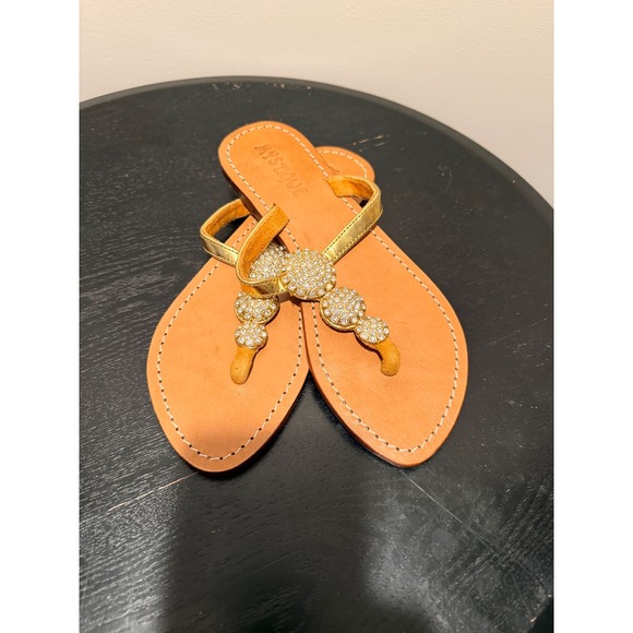 Mystique Gold Jeweled Leather Thong Sandals Womens 6 Crystal Embellished Flat - Picture 4 of 6